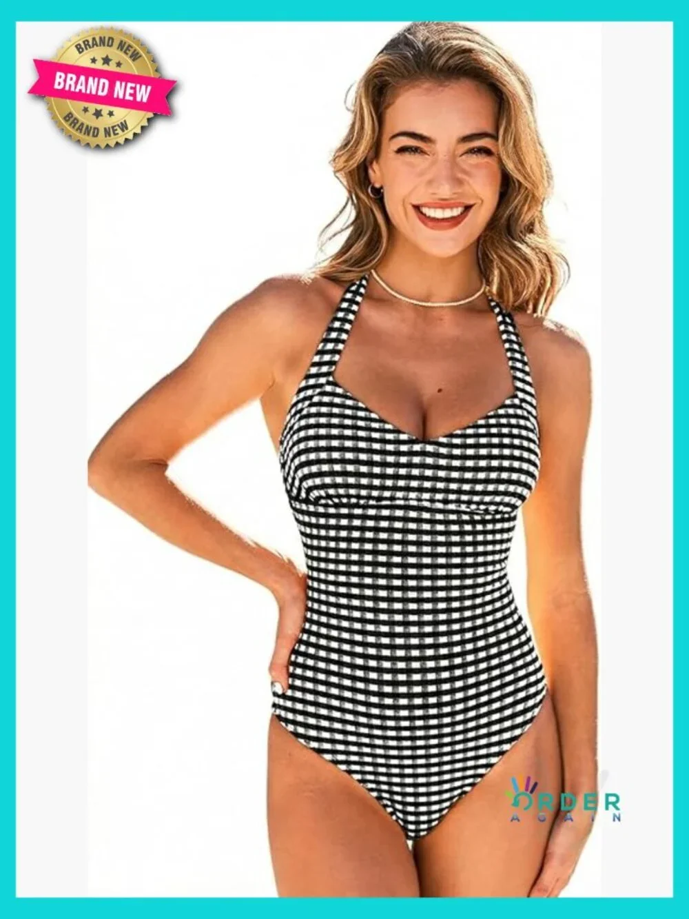 One Piece Swimsuit Halter Strap V Neck Backless Full Coverage Color Block